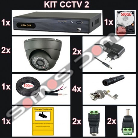 Kit videovigilancia 2 cámaras variofocales domo